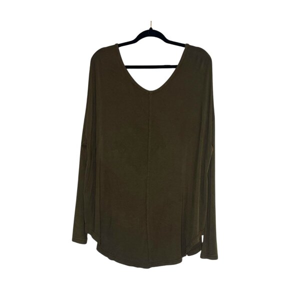 Free People Moonshine Long Sleeve Top Oversized V-neck Raw Edges Olive Medium - Picture 2 of 12